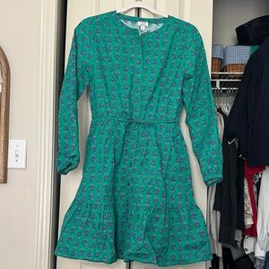 Women's Green Floral Long-Sleeve Tiered Dress